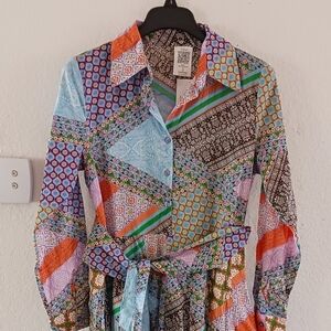 Women's Belted Paisley Patch Maxi Shirtdress